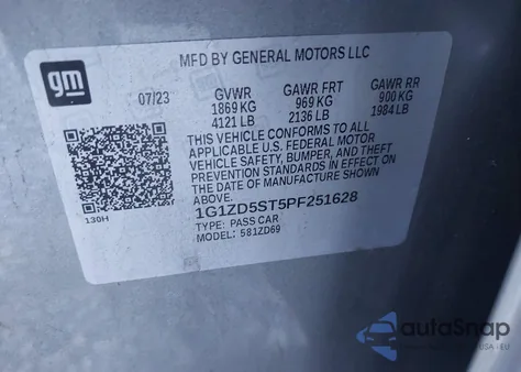 2023 Chevrolet Malibu Fwd 1Lt из США, поврежденный, VIN 1G1ZD5ST5PF251628